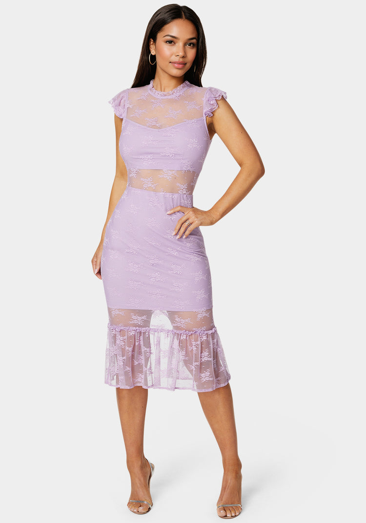 bebe Illusion Lace Midi Dress