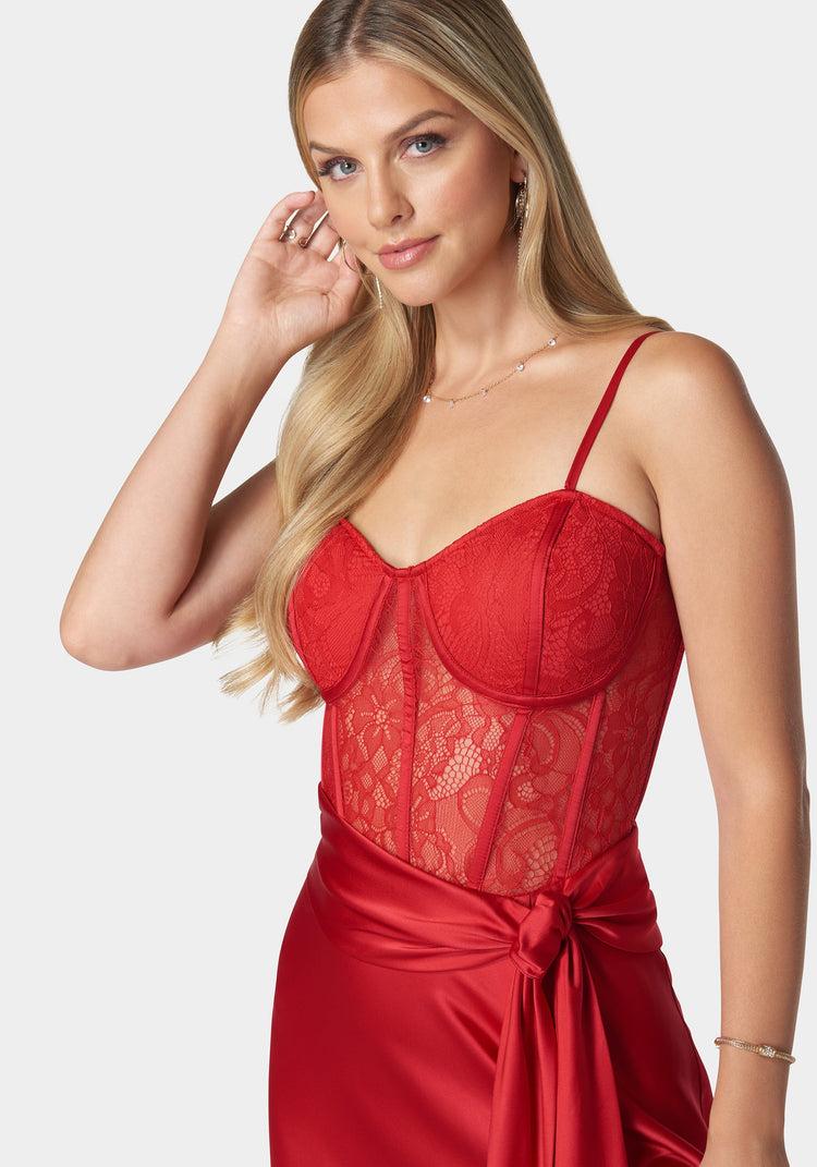 Bebe Lace And Satin Bustier Gown