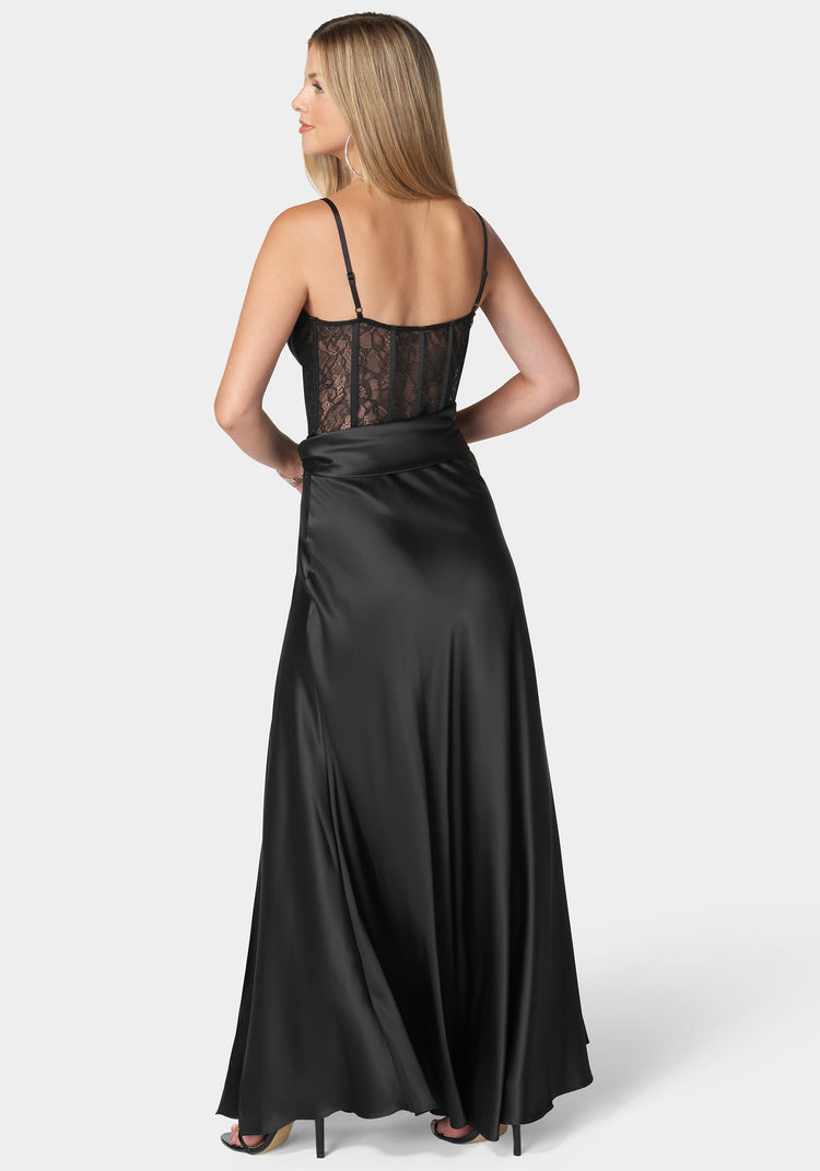 Bebe Lace And Satin Bustier Gown