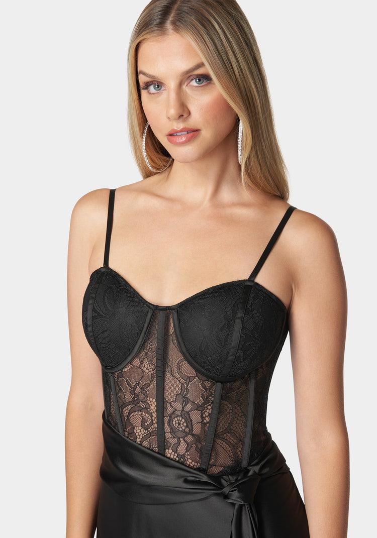 Bebe Lace And Satin Bustier Gown
