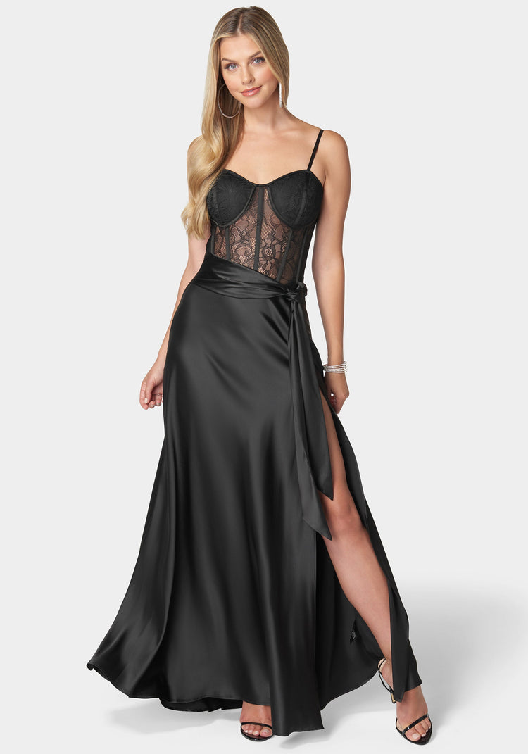 bebe Lace And Satin Bustier Gown