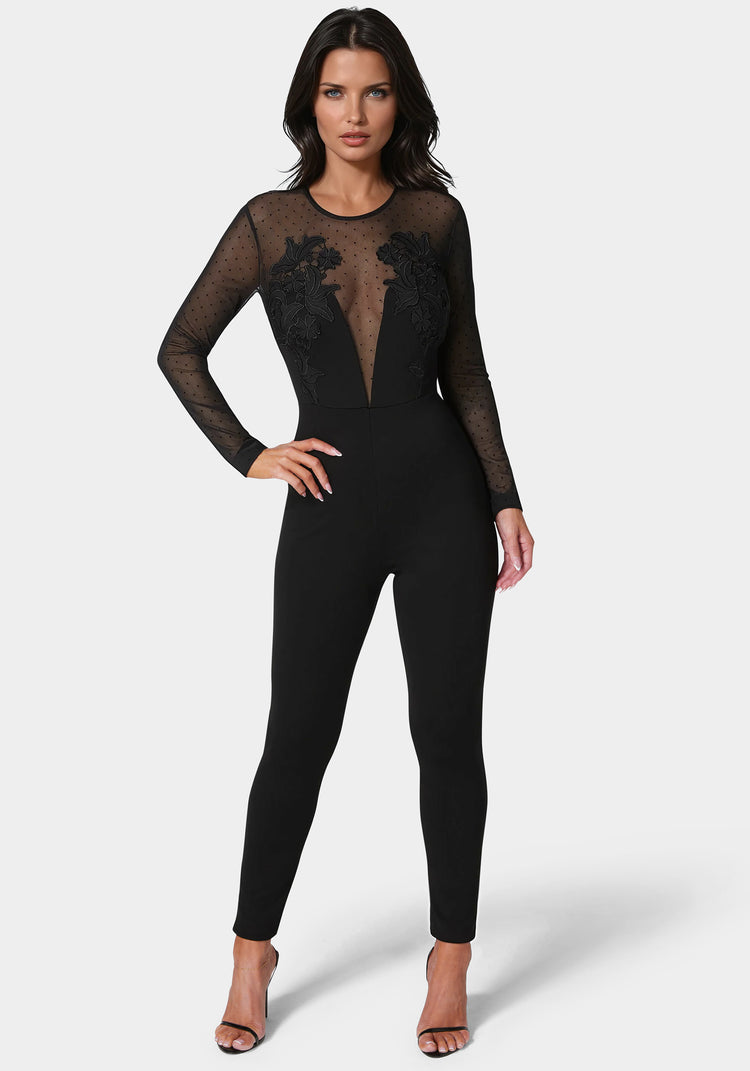bebe Lace Applique Catsuit