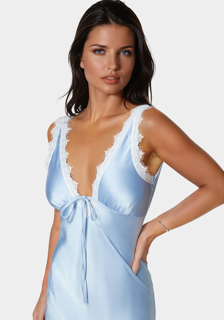 Bebe Lace Detail Satin Slip Dress