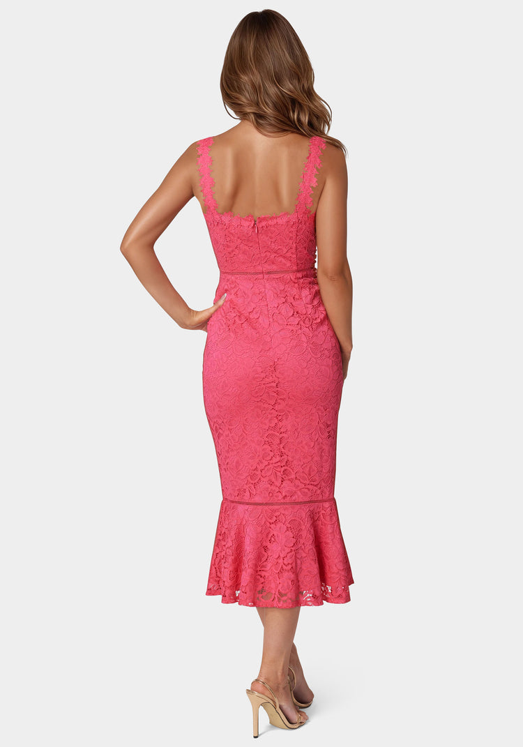 Bebe Lace Flounce Midi Dress