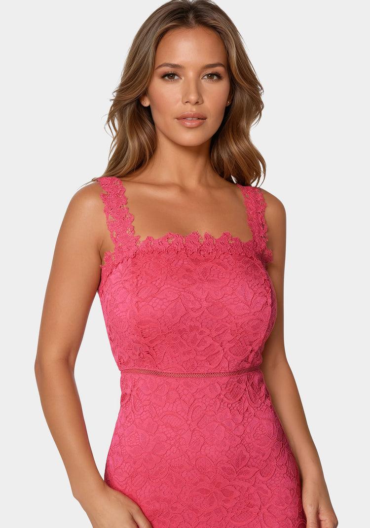 Bebe Lace Flounce Midi Dress