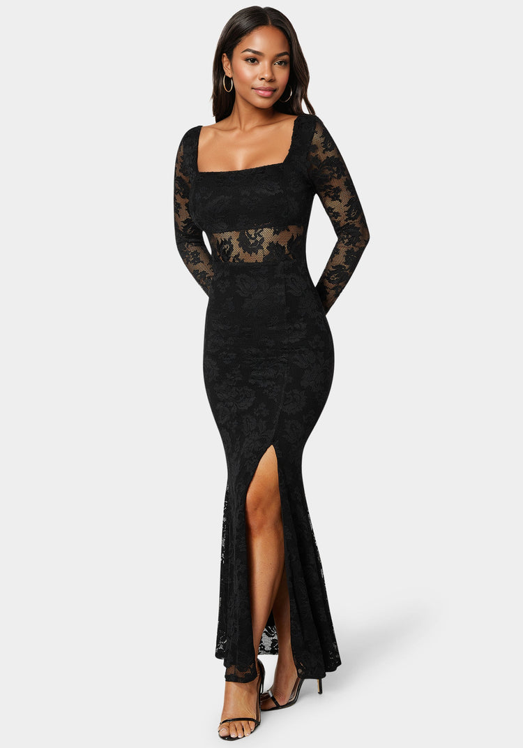 Bebe Lace Illusion Maxi Dress