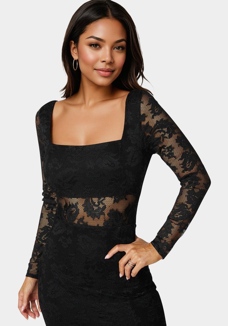 Bebe Lace Illusion Maxi Dress