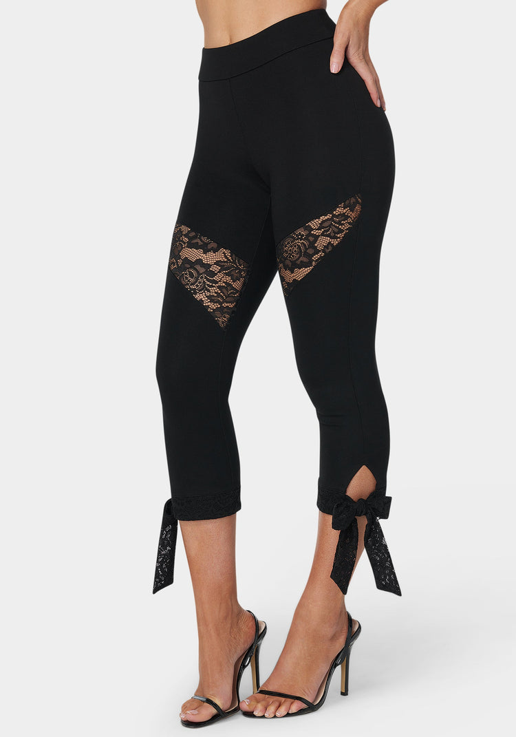 bebe Lace Insert Bow Capri Legging