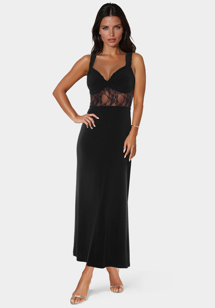 bebe Lace Inset Knit Slip Dress