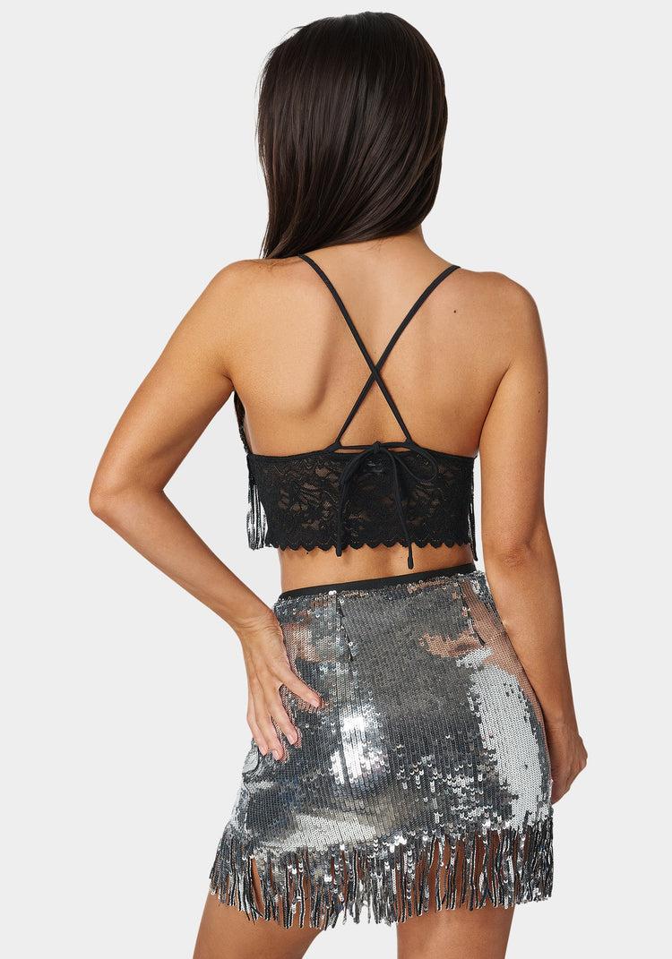 Bebe Lace Shrug And Sequins Cami