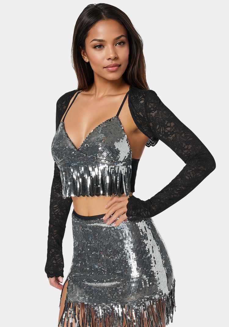 Bebe Lace Shrug And Sequins Cami