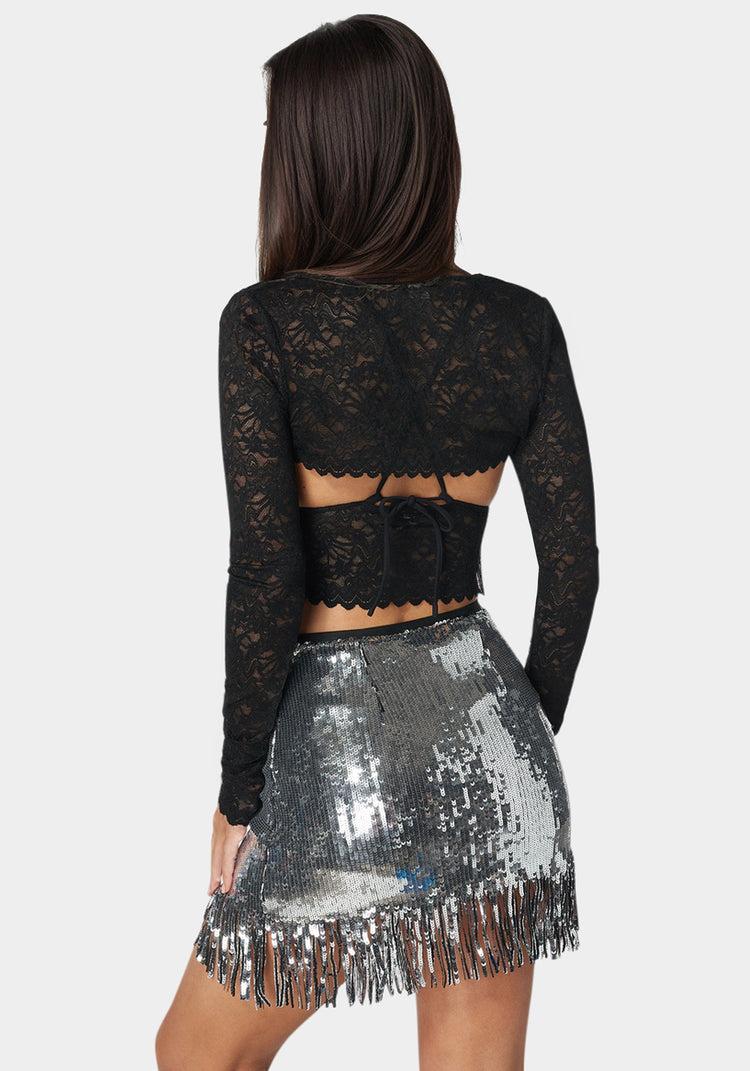 Bebe Lace Shrug And Sequins Cami