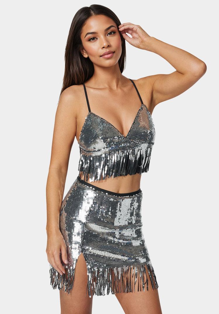 bebe Lace Shrug And Sequins Cami