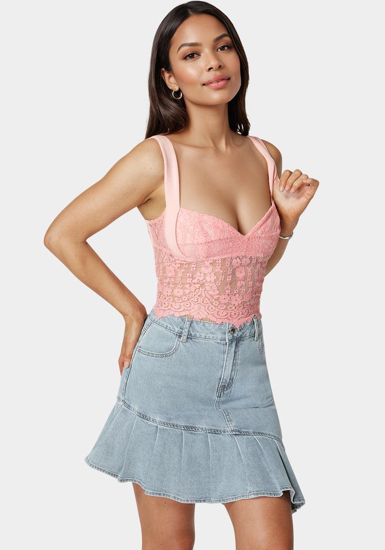 Bebe Lace Sweetheart Top