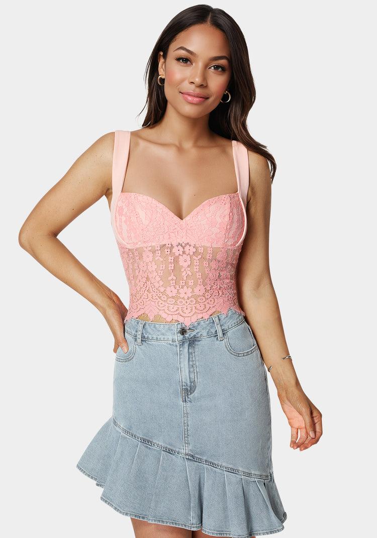 bebe Lace Sweetheart Top