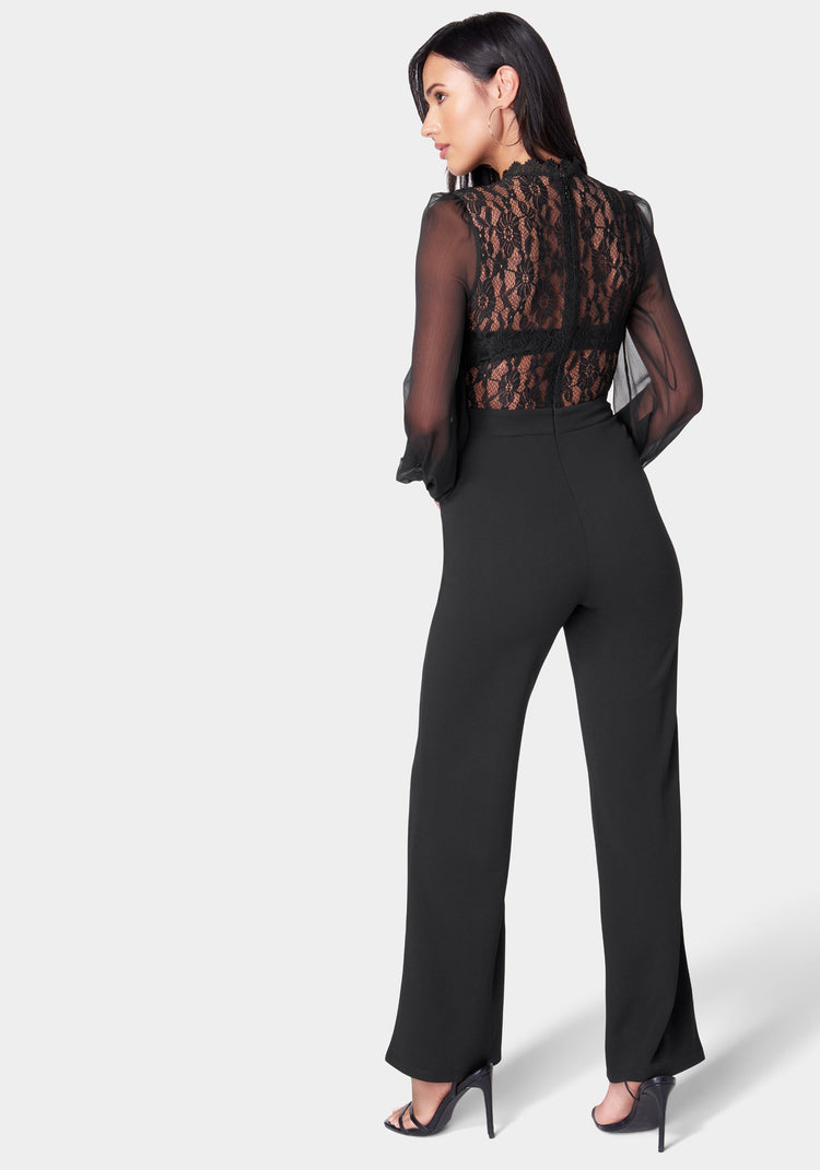 Bebe Lace Top Straight Leg Jumpsuit