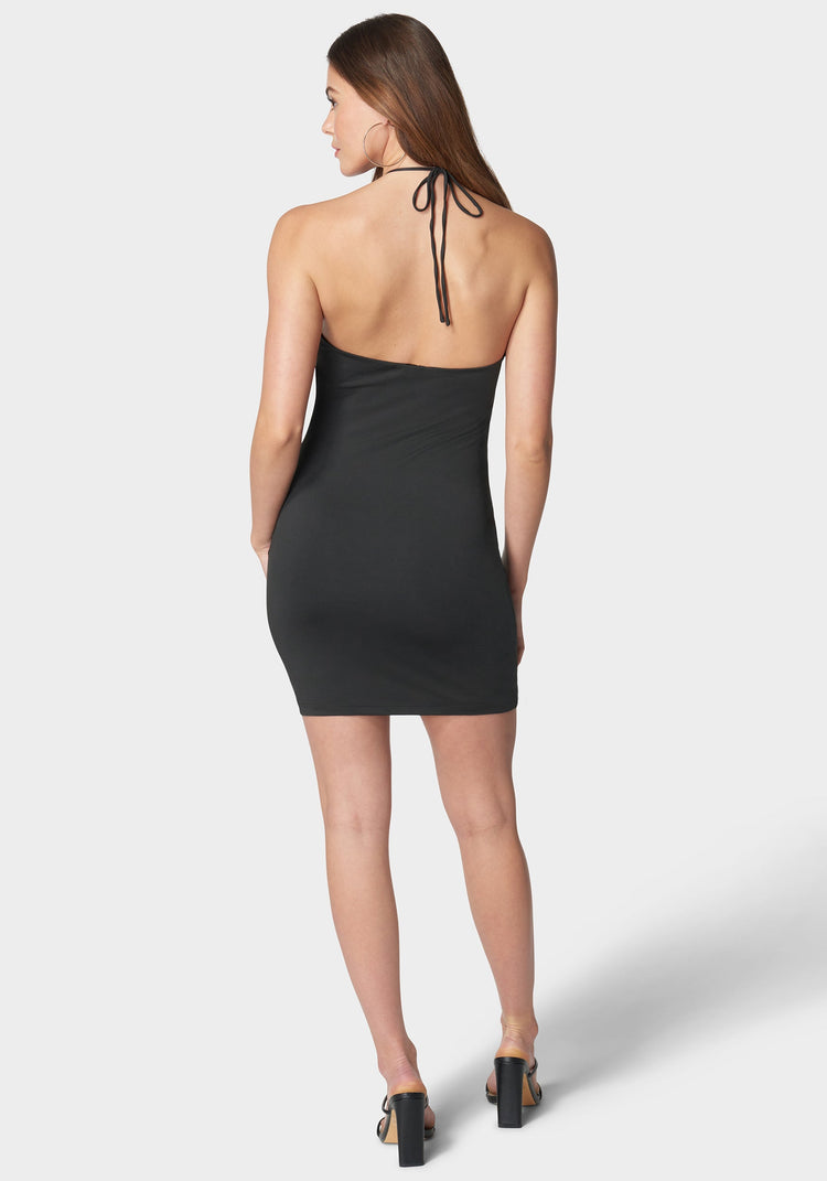 Bebe Lace Up Double Strap Halter Dress