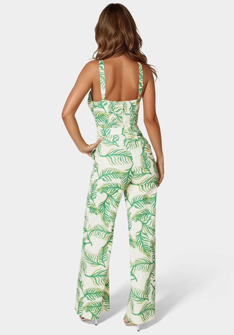 Bebe Linen Front Knot Palazzo Leg Jumpsuit