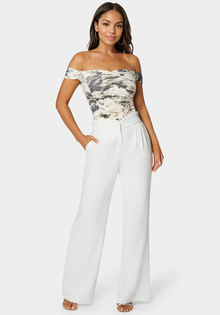 Bebe Linen High Waist Palazzo Leg Pant