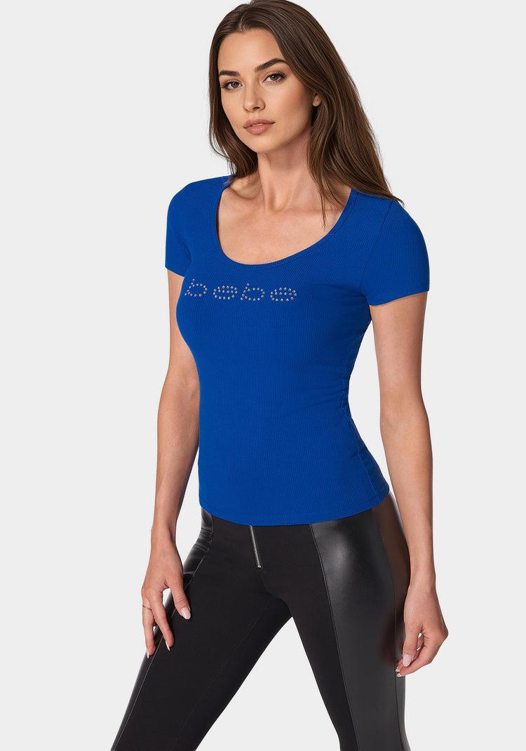 Bebe Bebe Logo Short Sleeve Scoop Neck Single Stone Rib Top