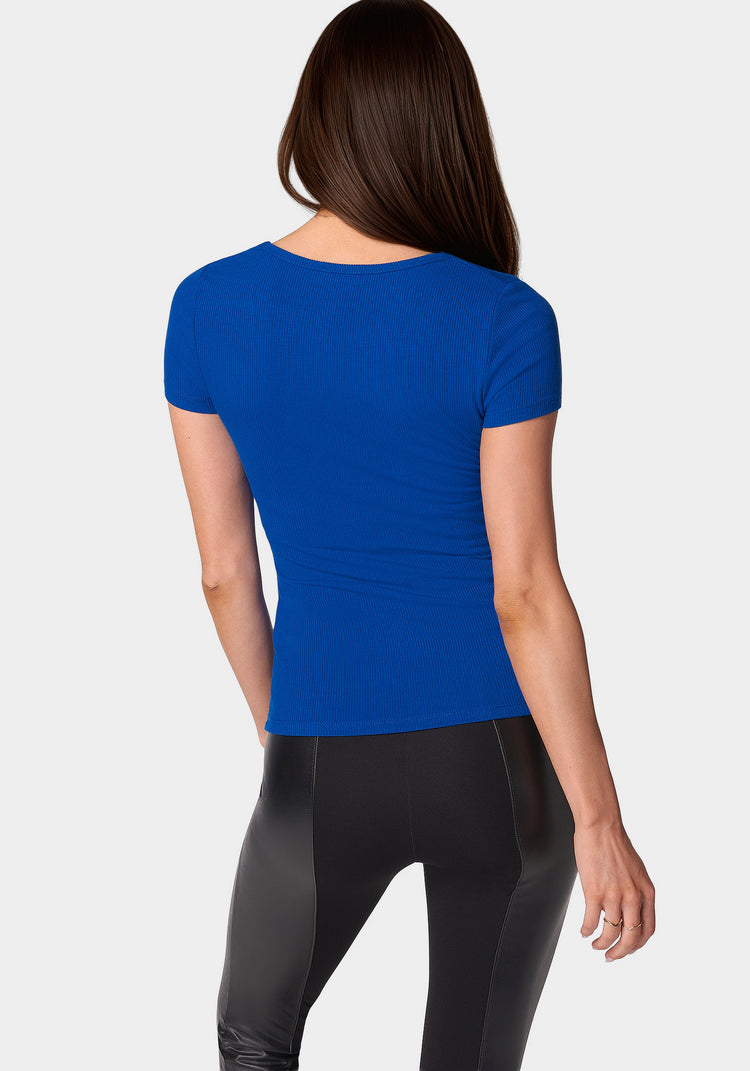 Bebe Bebe Logo Short Sleeve Scoop Neck Single Stone Rib Top