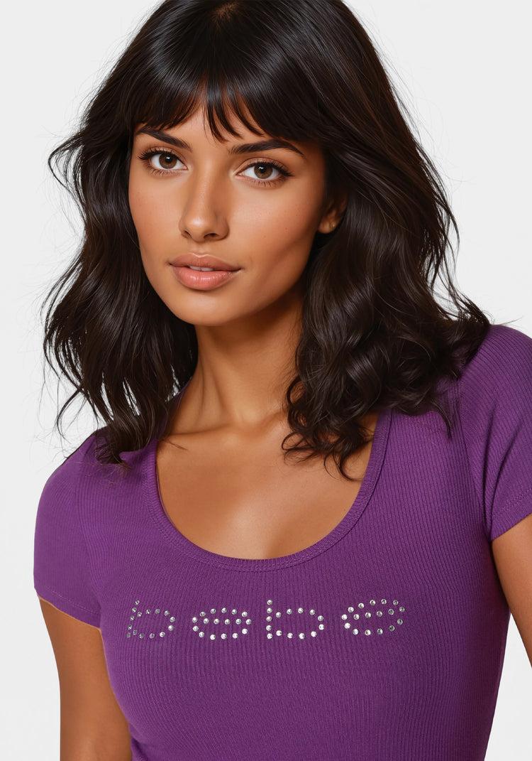 Bebe Bebe Logo Short Sleeve Scoop Neck Single Stone Rib Top