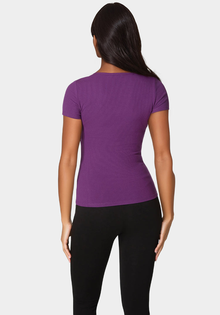 Bebe Bebe Logo Short Sleeve Scoop Neck Single Stone Rib Top