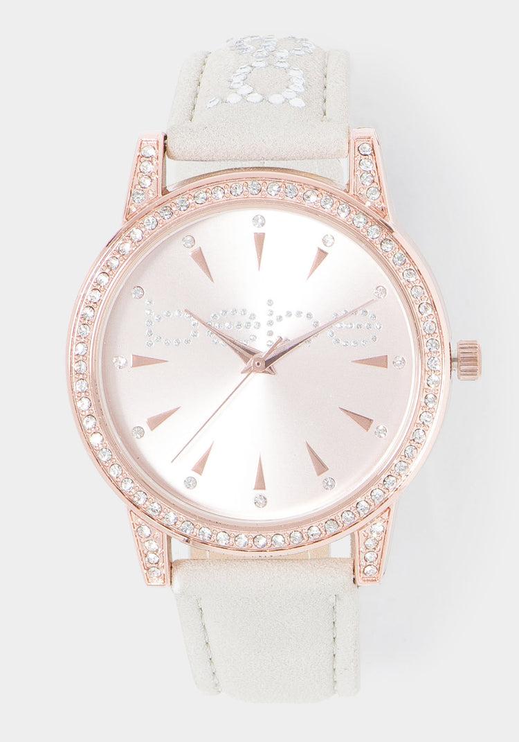Bebe Logo Strap Crystal Watch
