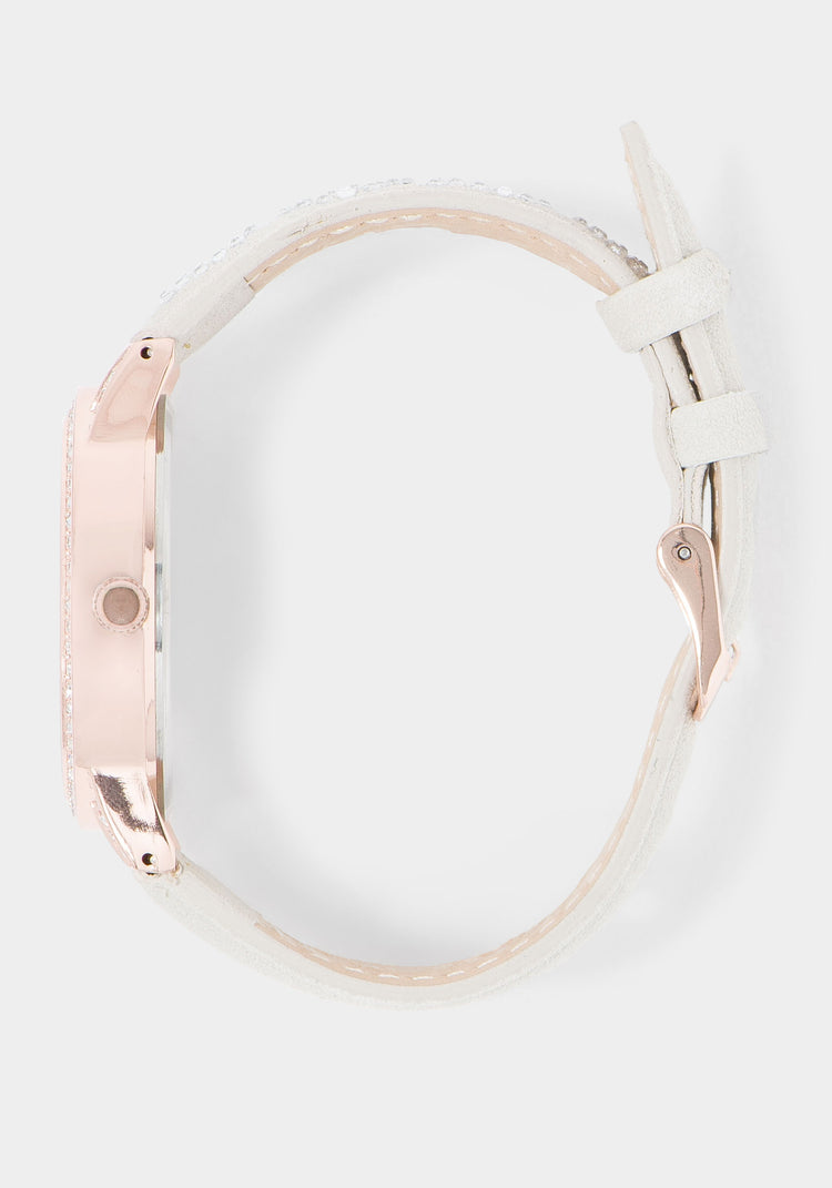 Bebe Logo Strap Crystal Watch
