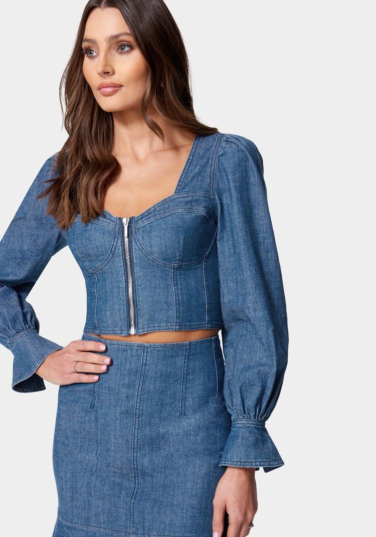 Bebe Long Sleeve Denim Bustier