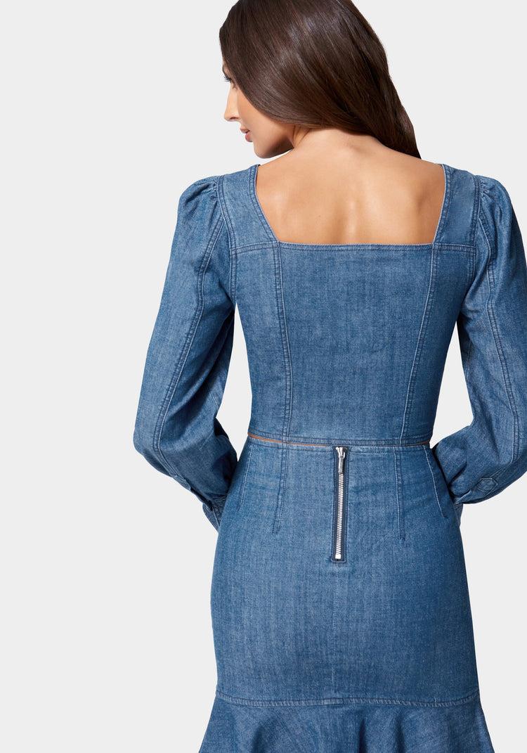 Bebe Long Sleeve Denim Bustier
