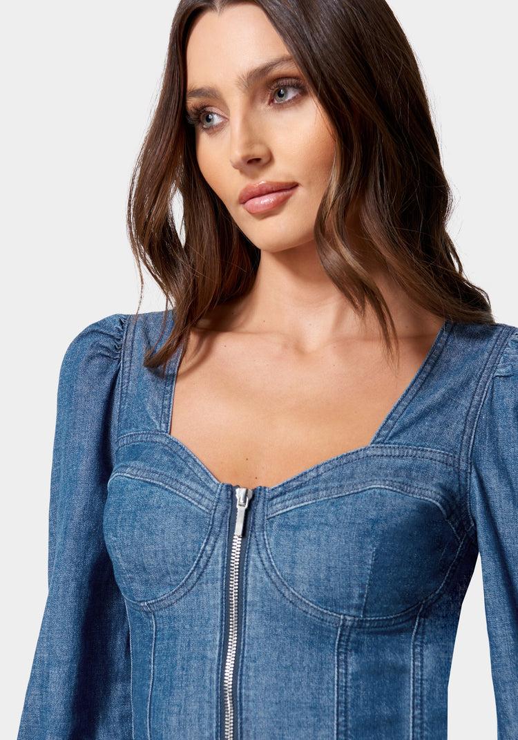 Bebe Long Sleeve Denim Bustier