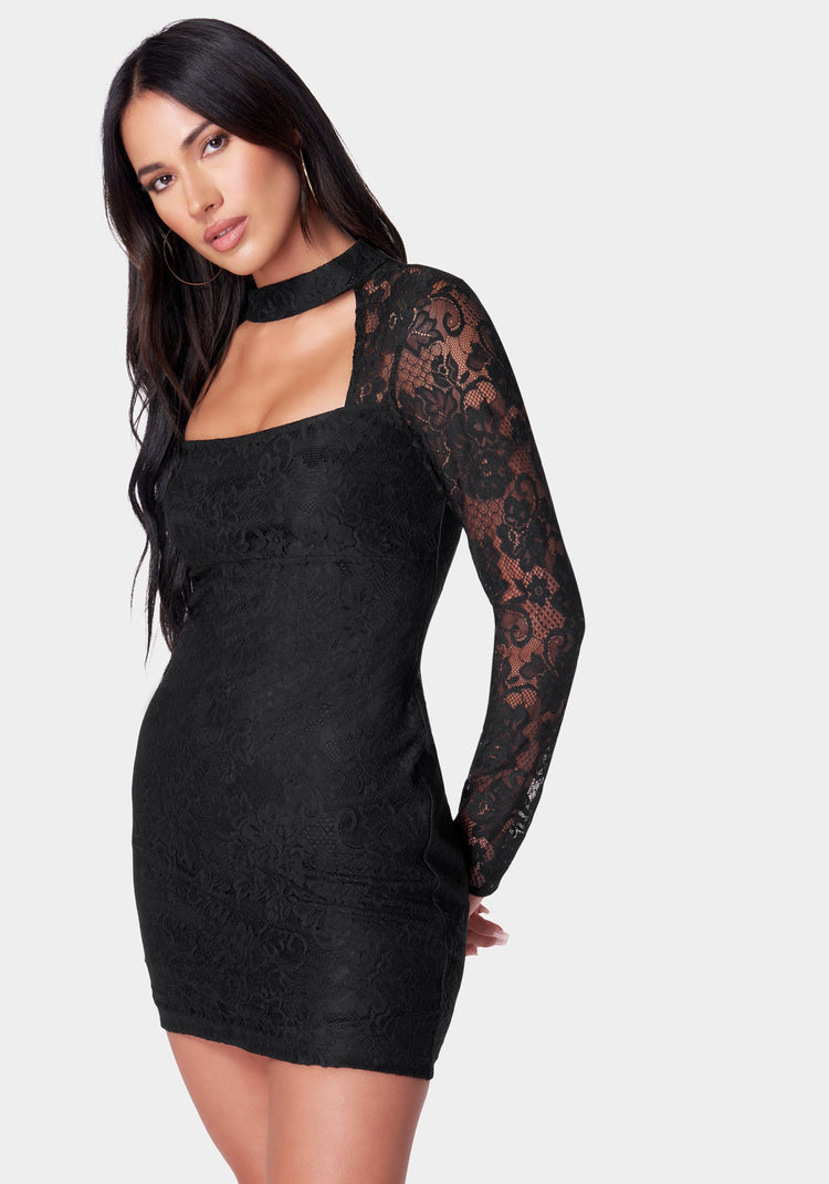 Bebe Long Sleeve Lace Mini Dress