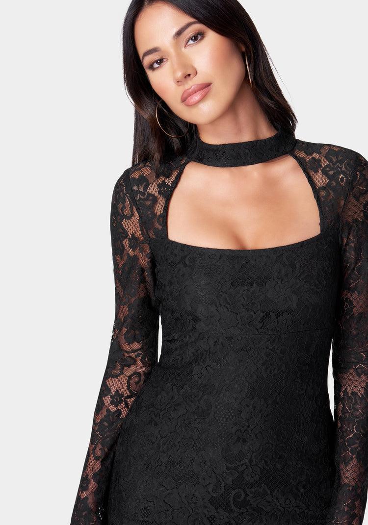 Bebe Long Sleeve Lace Mini Dress
