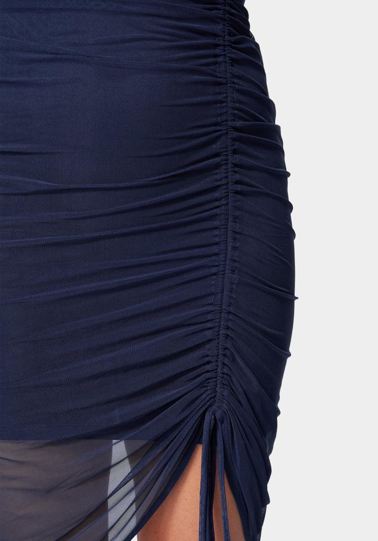 Bebe Long Sleeve Mesh Ruched Dress