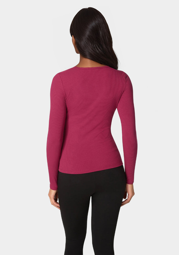 Bebe Long Sleeve Scoop Neck Bebe Logo Rib Top