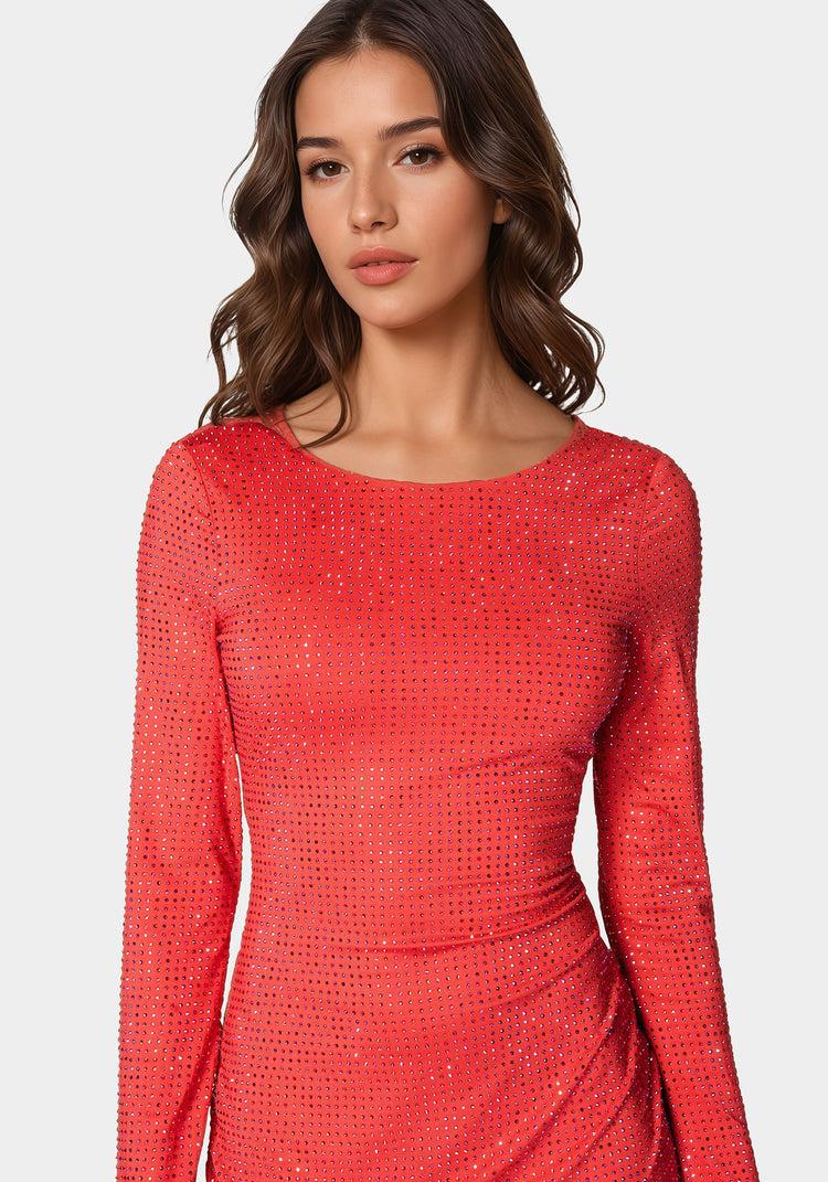 Bebe Longsleeve Crystal Midi Dress