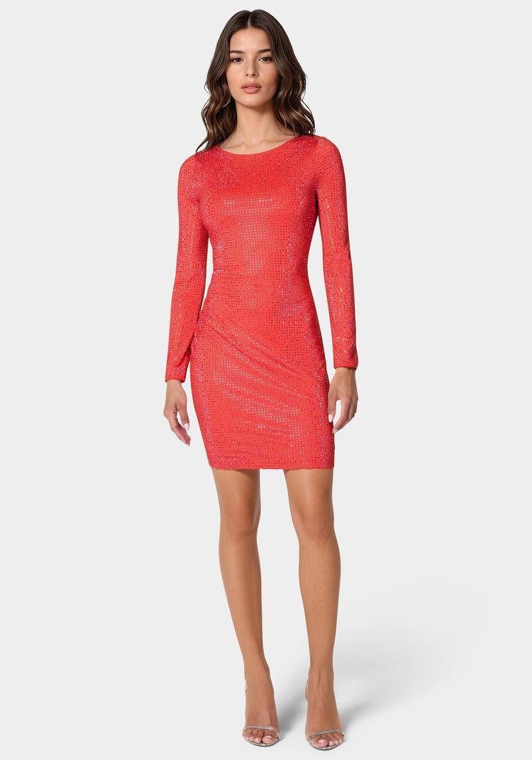 bebe Longsleeve Crystal Midi Dress