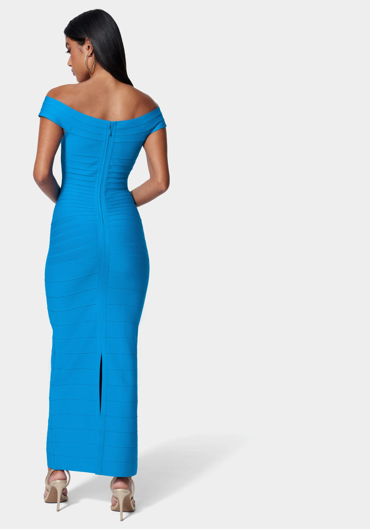 Bebe Luxe Bandage Off Shoulder Gown