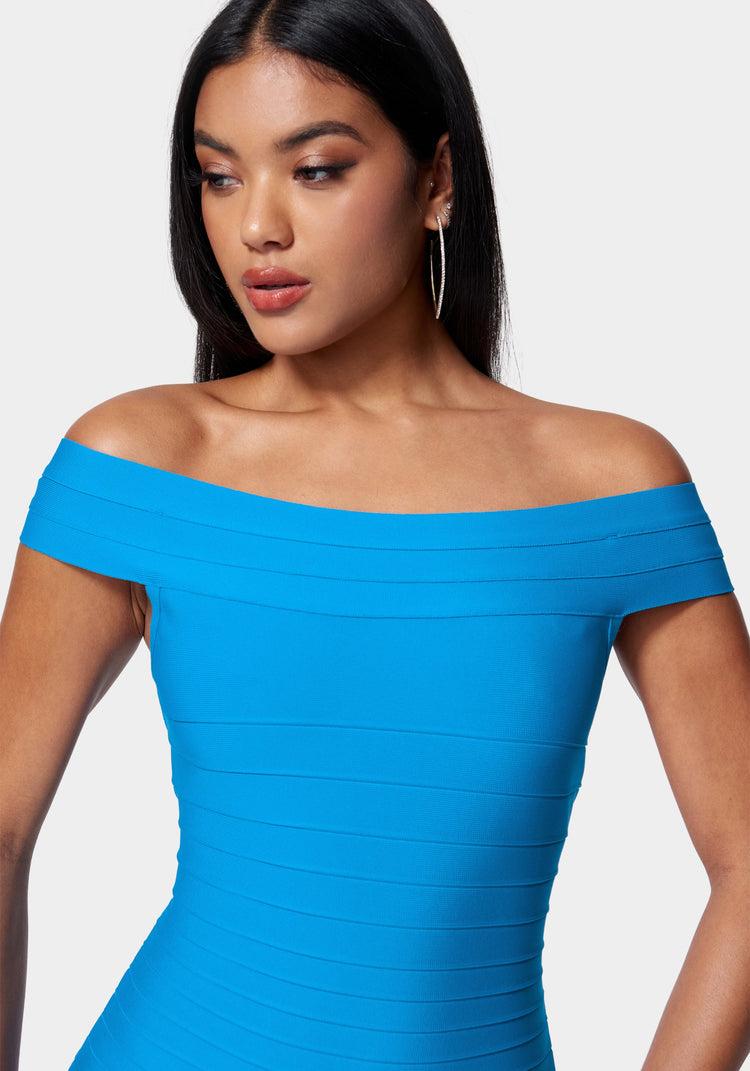 Bebe Luxe Bandage Off Shoulder Gown