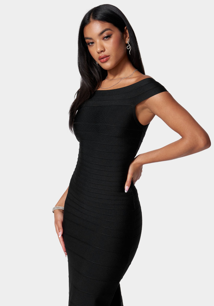 Bebe Luxe Bandage Off Shoulder Gown
