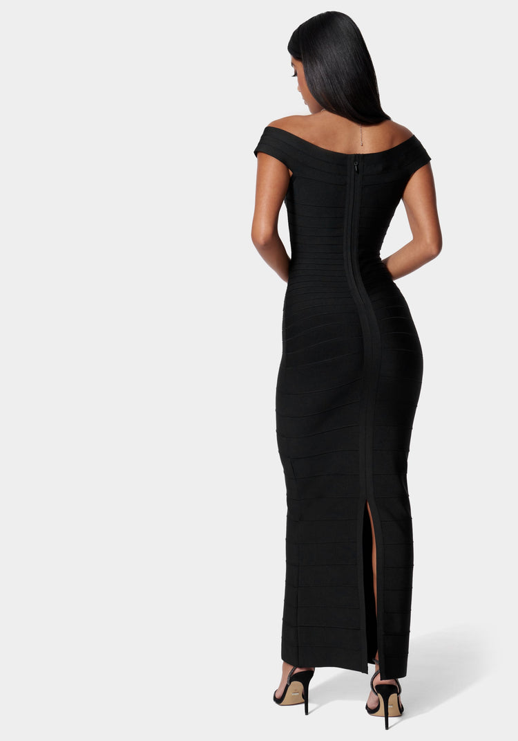 Bebe Luxe Bandage Off Shoulder Gown