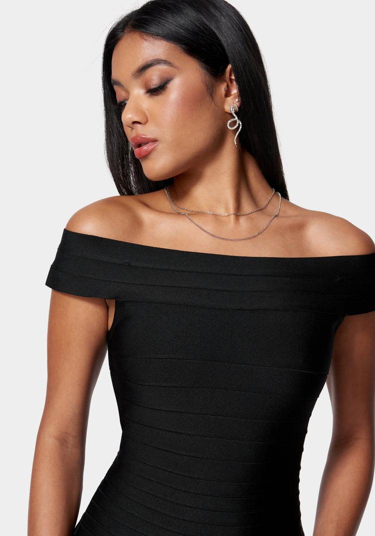 Bebe Luxe Bandage Off Shoulder Gown
