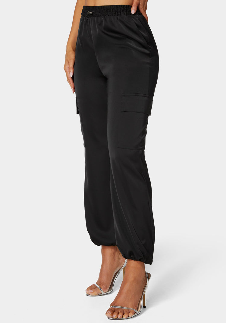 Bebe Luxe Satin Cargo Jogger