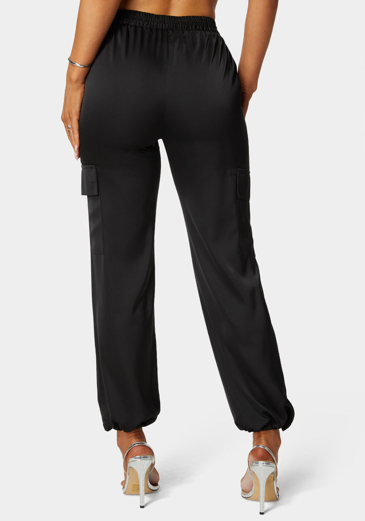 Bebe Luxe Satin Cargo Jogger