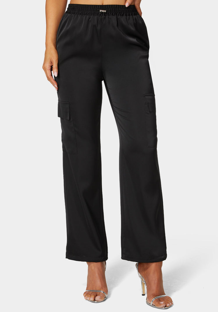 bebe Luxe Satin Cargo Jogger