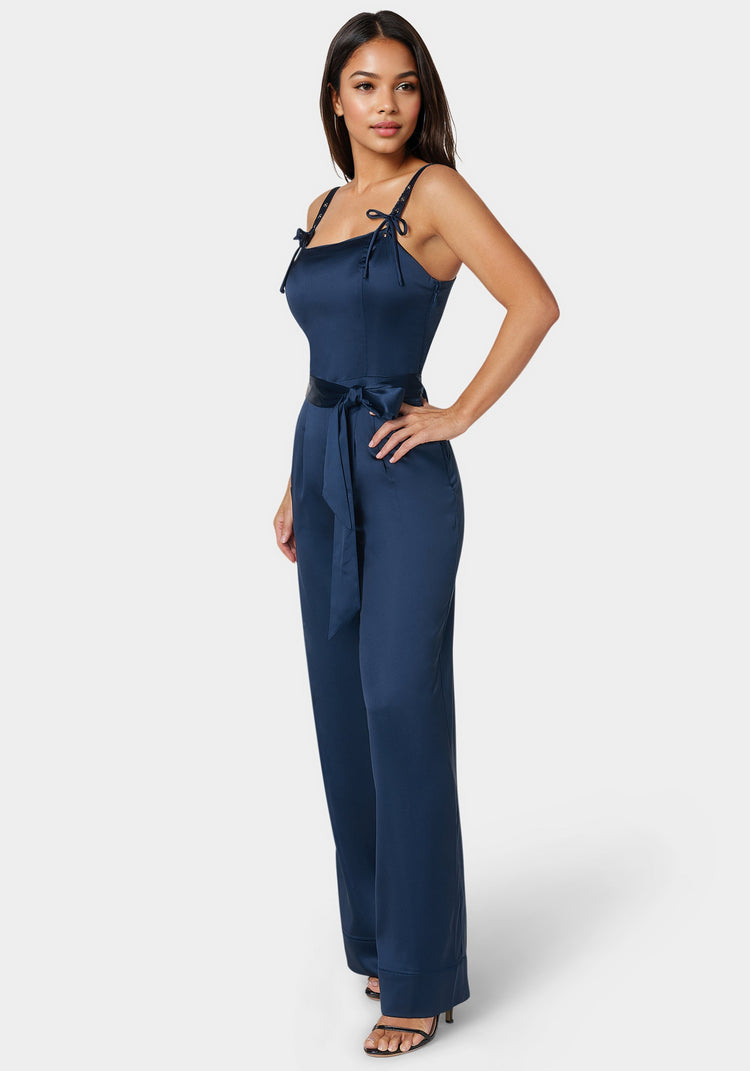 Bebe Luxe Satin Ultra Wide Leg Jumpsuit