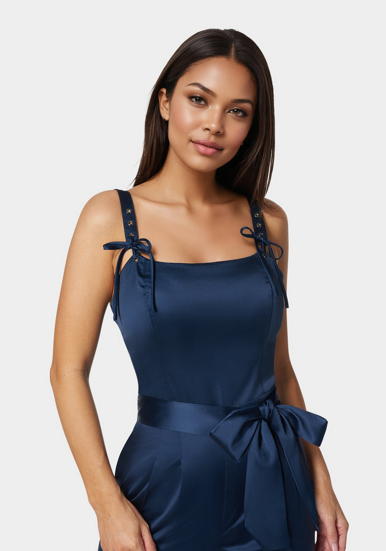 Bebe Luxe Satin Ultra Wide Leg Jumpsuit