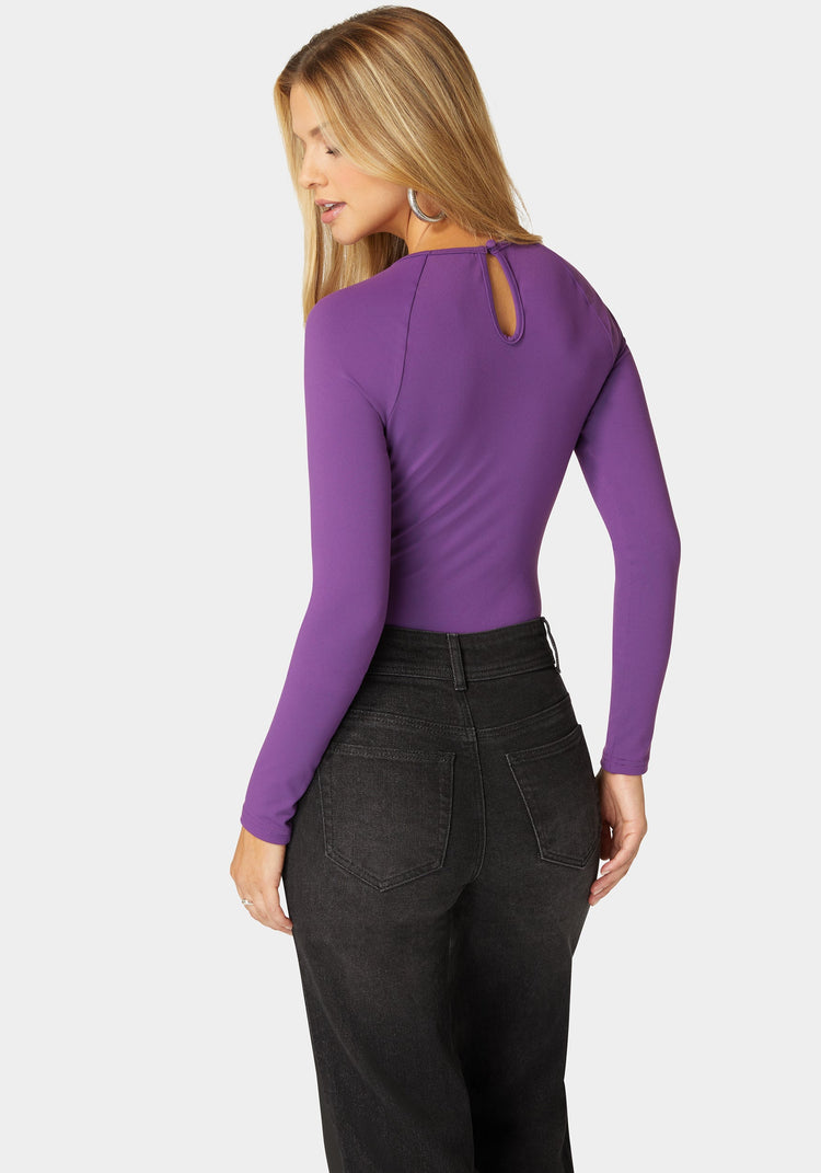 Bebe Mesh Combo Front Twist Knit Bodysuit