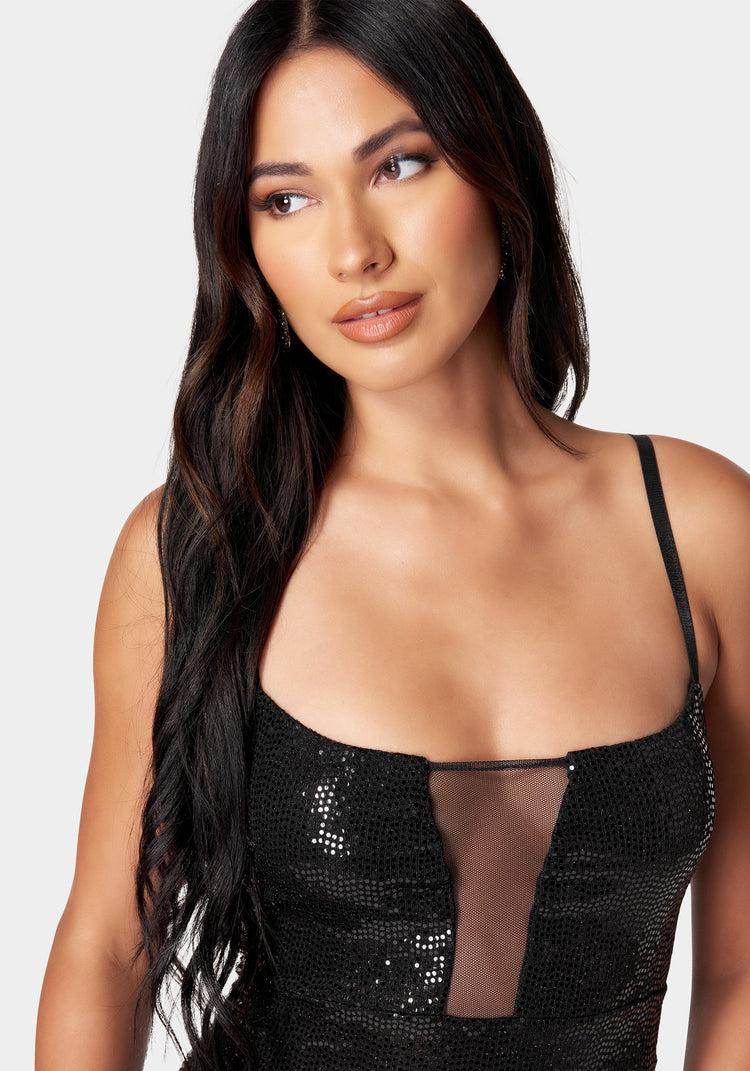 Bebe Mesh Inset Maxi Disco Dot Dress